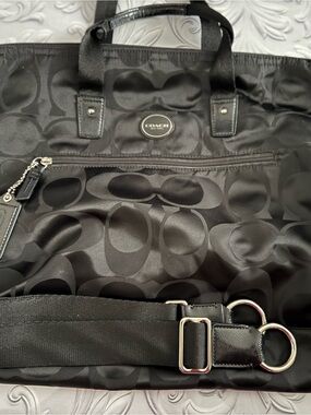 COACH Black Signature Nylon Getaway Packable Weekender Tote Bag #F77321